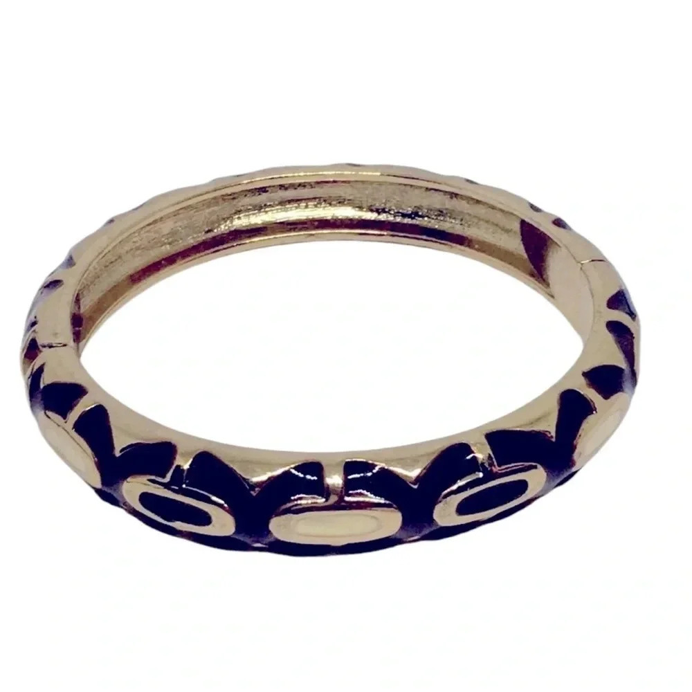 Vintage Gold Tone Brown Cream Enamel Bangle Bracelet